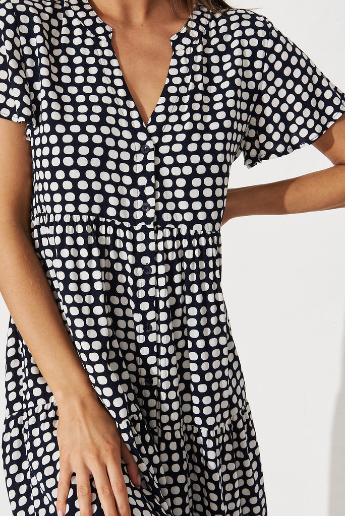 Shelby Shirt Dress In Navy With White Polka Dot - detail