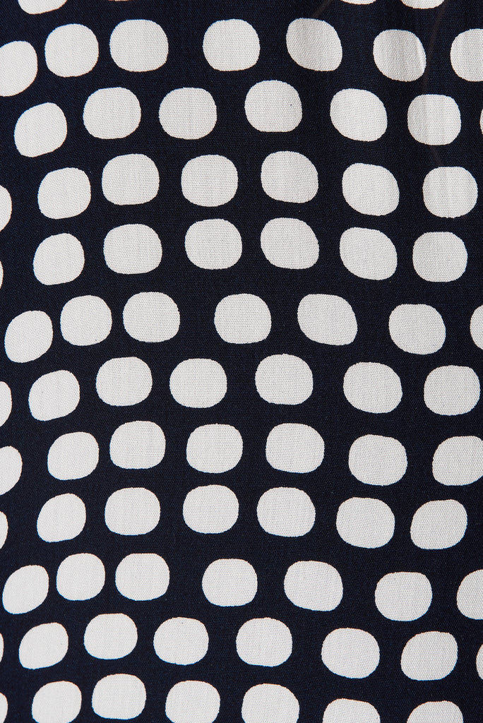 Shelby Shirt Dress In Navy With White Polka Dot - fabric