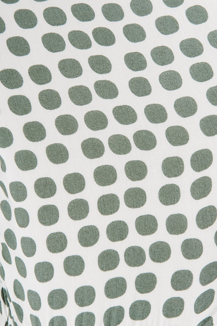 Shelby Shirt Dress In White With Green Polka Dot - fabric