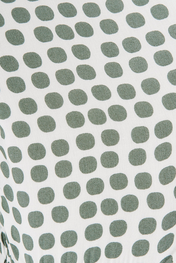 Shelby Shirt Dress In White With Green Polka Dot - fabric