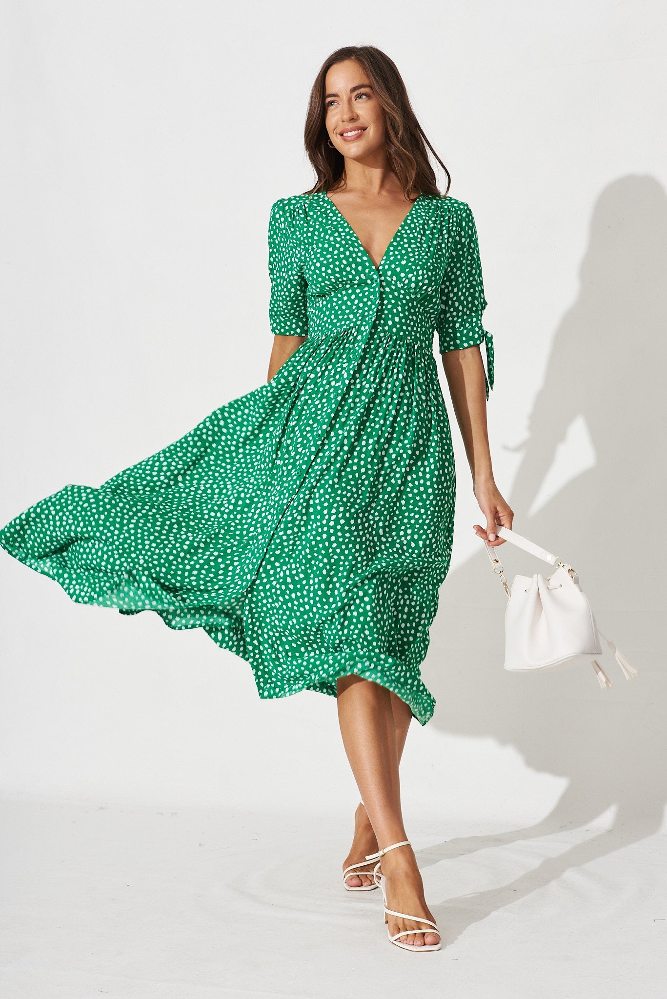 Akari Midi Dress In Green With White Speckle - St Frock (Dev)