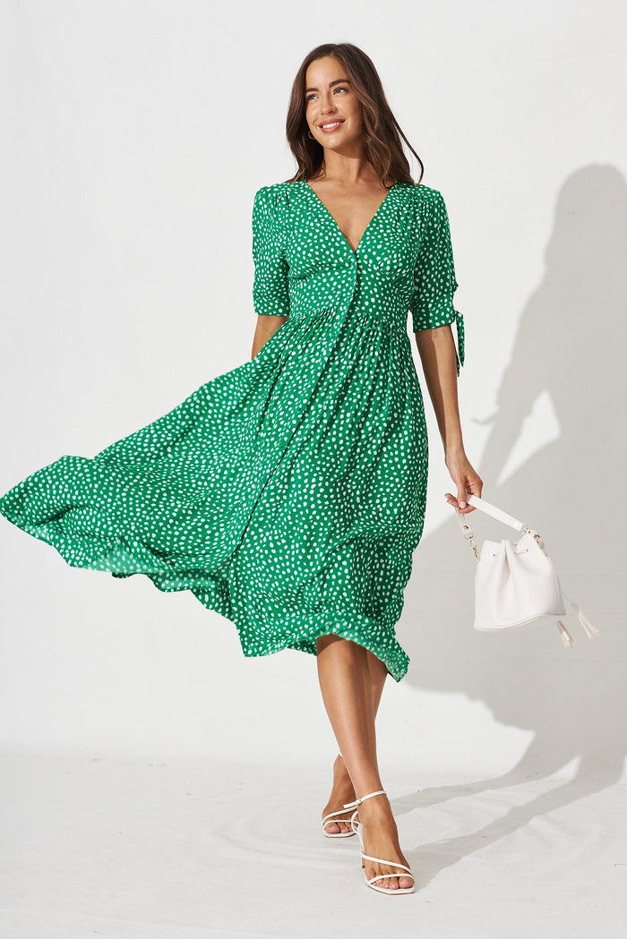 Akari Midi Dress In Green With White Speckle - St Frock (Dev)