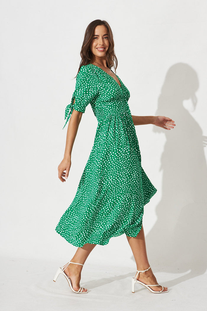 Akari Midi Dress In Green With White Speckle - St Frock (Dev)