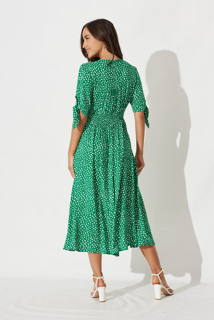 Akari Midi Dress In Green With White Speckle - St Frock (Dev)
