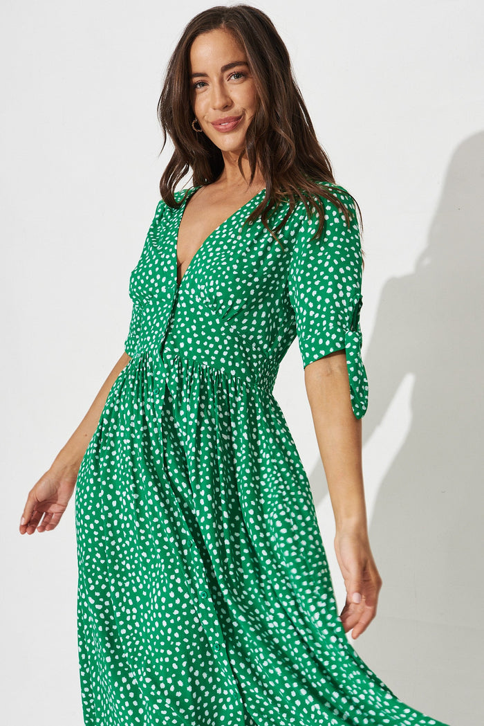 Akari Midi Dress In Green With White Speckle - St Frock (Dev)
