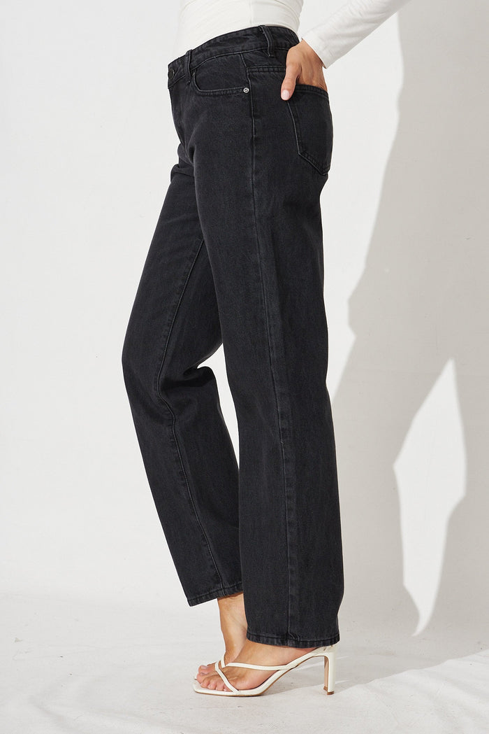 Sandie Mum Jeans in Dark Grey - side