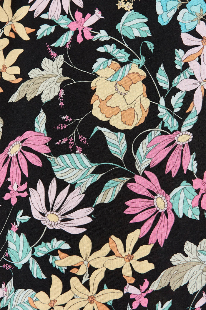 Maggie Midi Dress in Black Multi FLoral - fabric