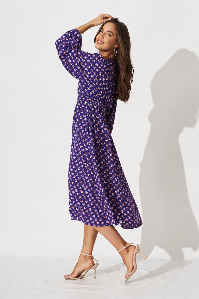 Nadalene Midi Dress in Purple Floral - side