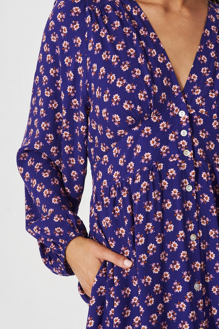 Nadalene Midi Dress in Purple Floral - detail