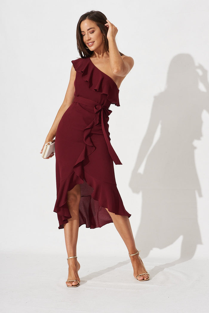 Glinda Midi Dress in Wine - full length