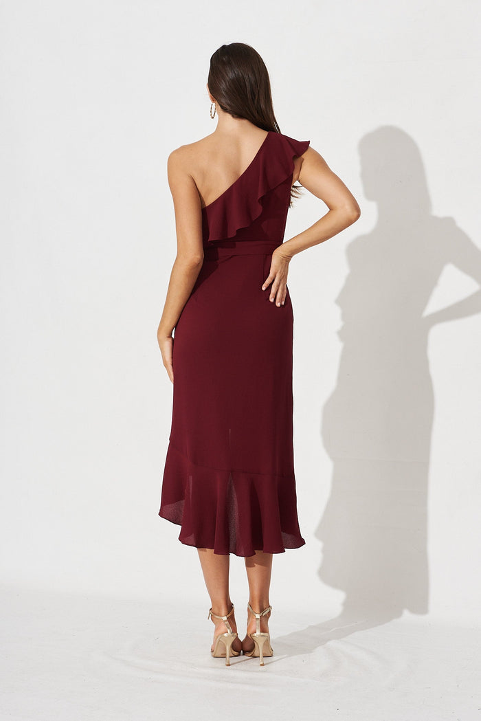 Glinda Midi Dress in Wine - back