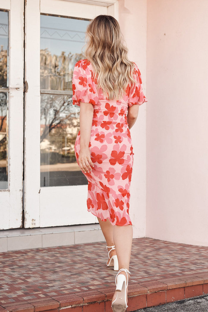 Bernetta Dress In Pink With Red Floral Chiffon - St Frock (Dev)