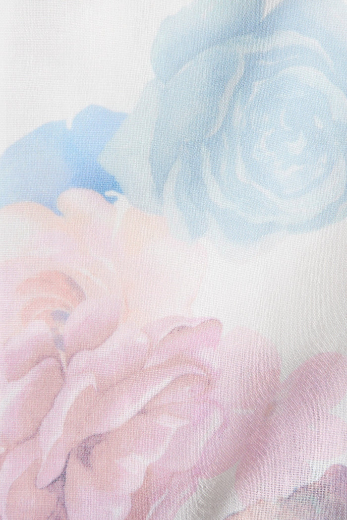 Natalina Blazer In White With Blush Floral Linen Blend - fabric