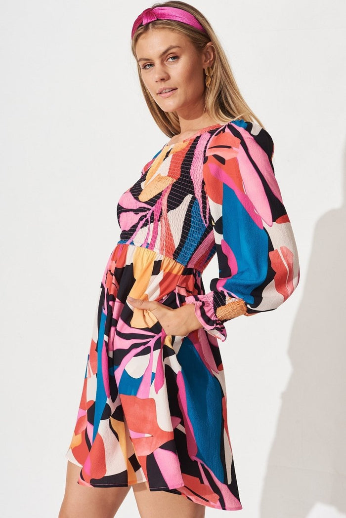 Charley Dress In Black Multi Abstract - St Frock (Dev)