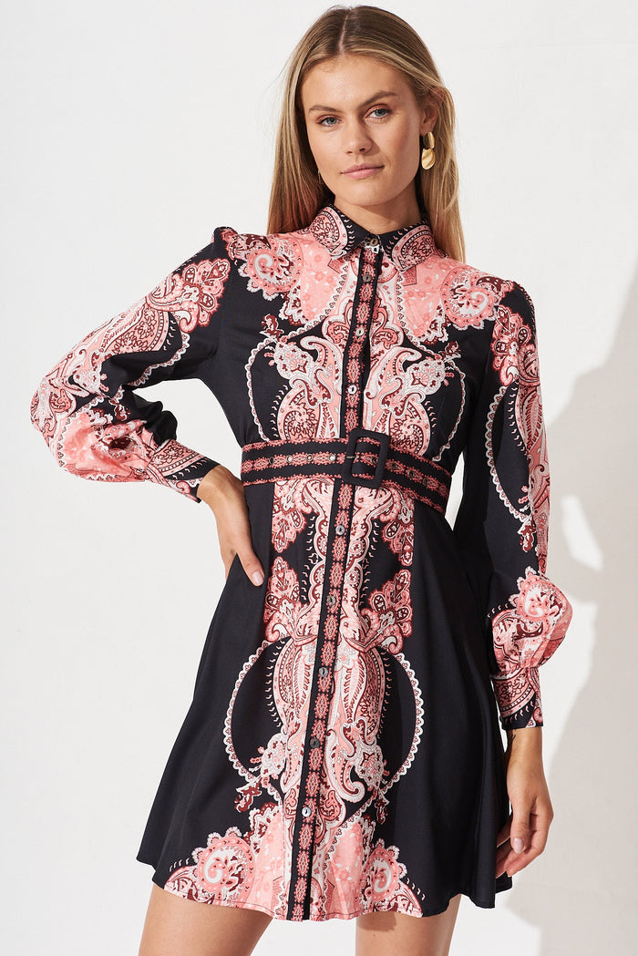 Amore Dress In Black With Red Print - front