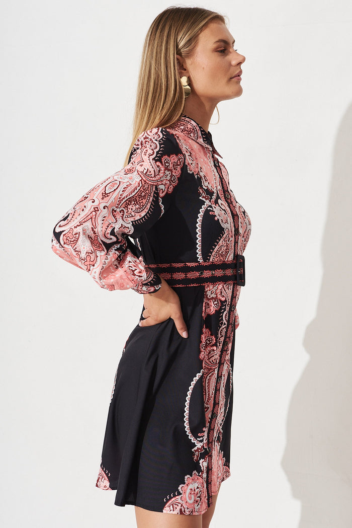 Amore Dress In Black With Red Print - side