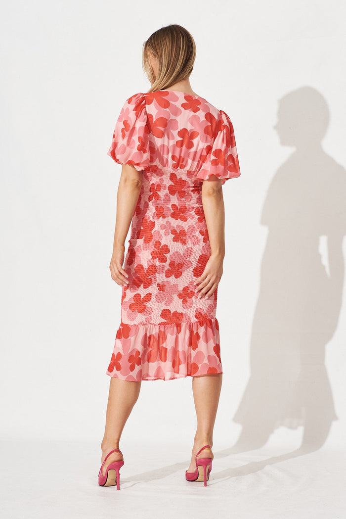 Bernetta Dress In Pink With Red Floral Chiffon - St Frock (Dev)