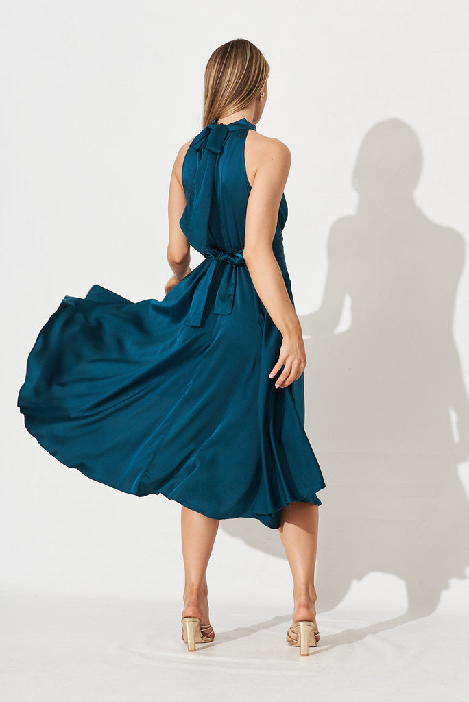 Natalene Midi Dress In Emerald Satin - back