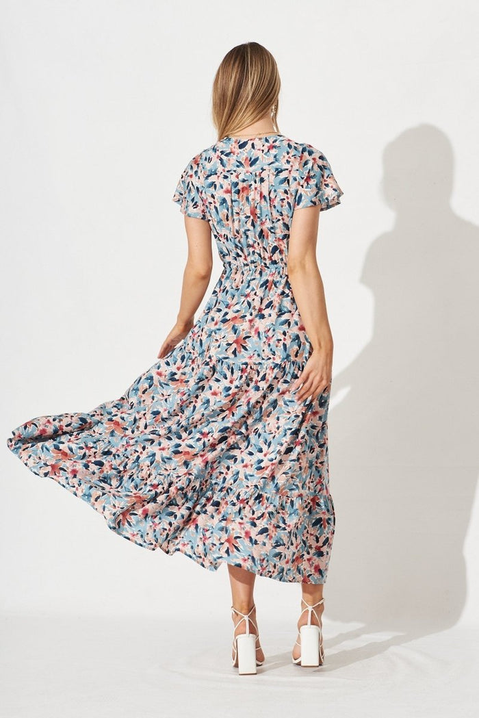 Clairie Maxi Dress In Dusty Teal With Multi Floral - St Frock (Dev)