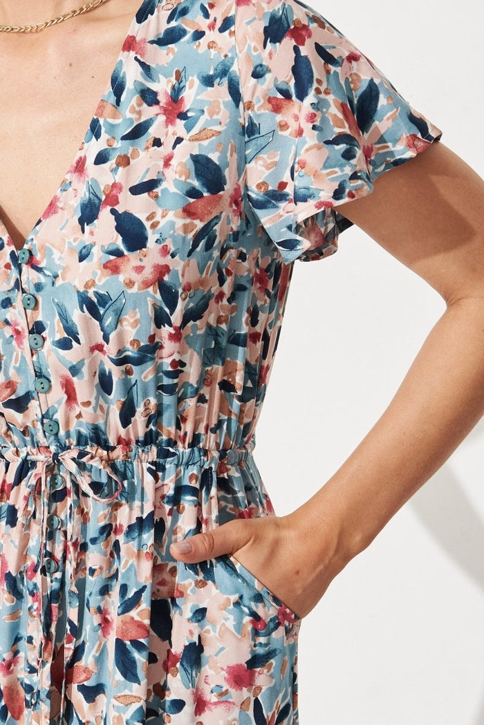 Clairie Maxi Dress In Dusty Teal With Multi Floral - St Frock (Dev)