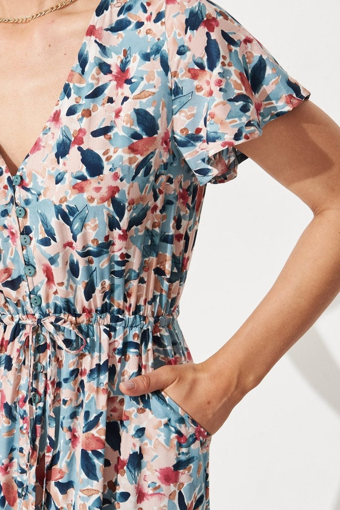 Clairie Maxi Dress In Dusty Teal With Multi Floral - St Frock (Dev)