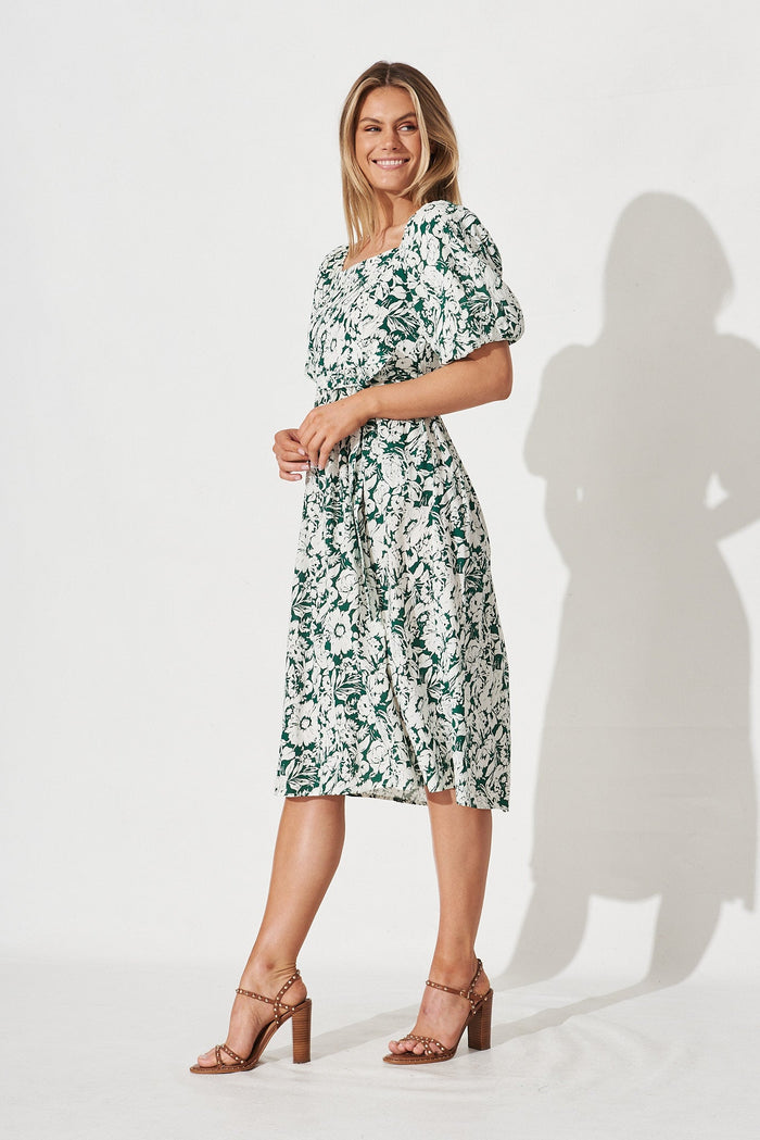 Darly Midi Dress In Green With White Floral - side