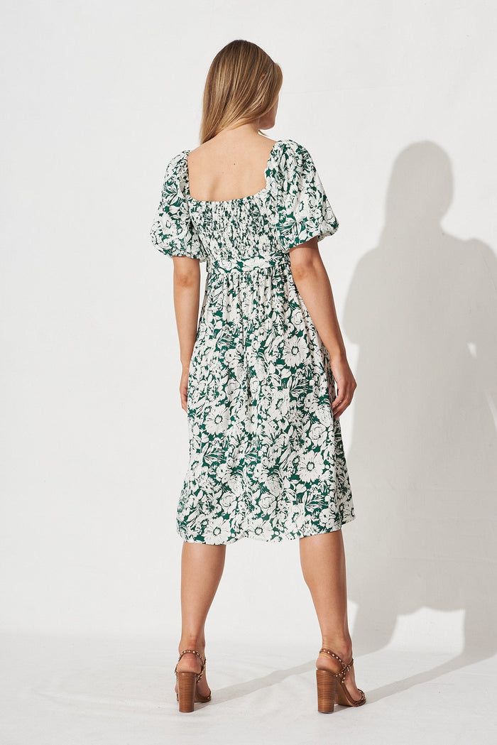 Darly Midi Dress In Green With White Floral - back