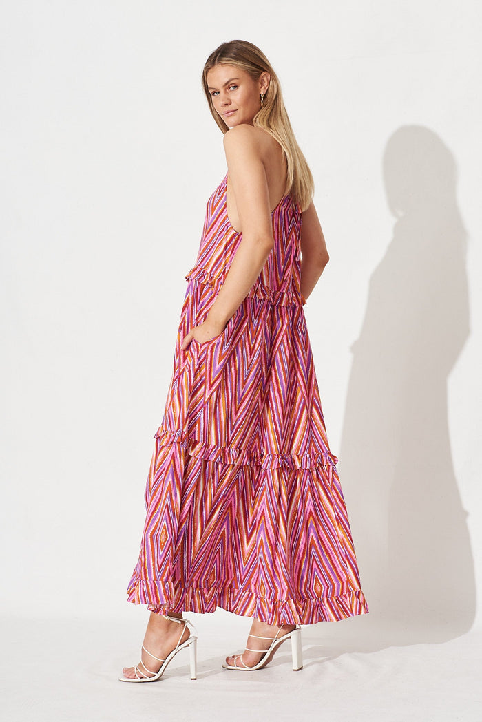Hayla Maxi Dress In Pink With Purple Geometric - side