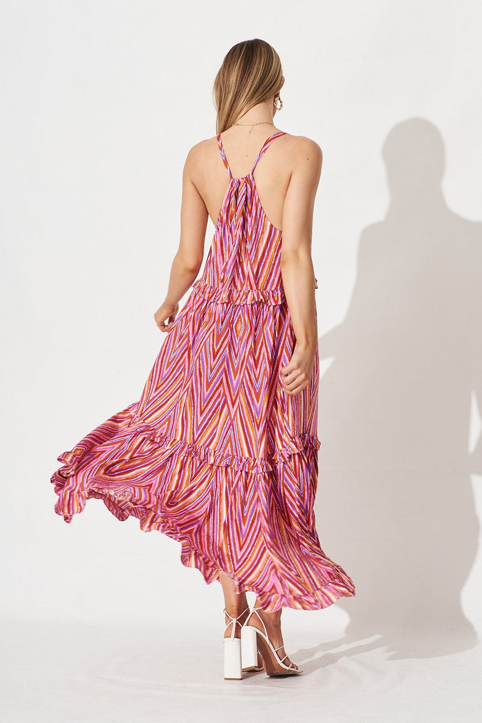Hayla Maxi Dress In Pink With Purple Geometric - back