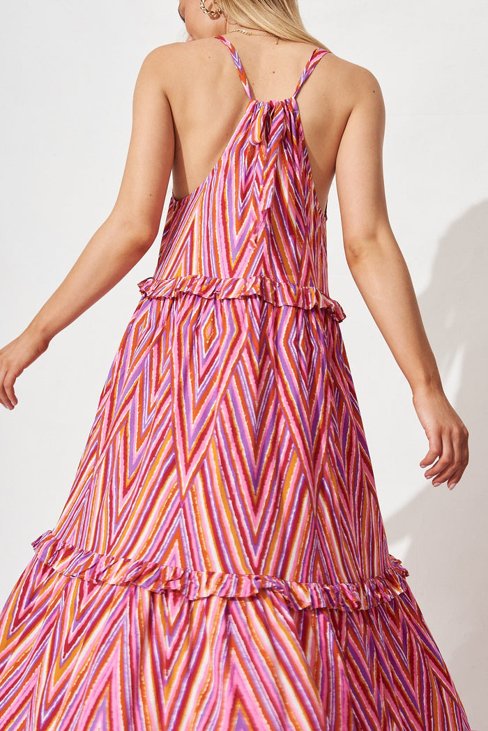 Hayla Maxi Dress In Pink With Purple Geometric - back
