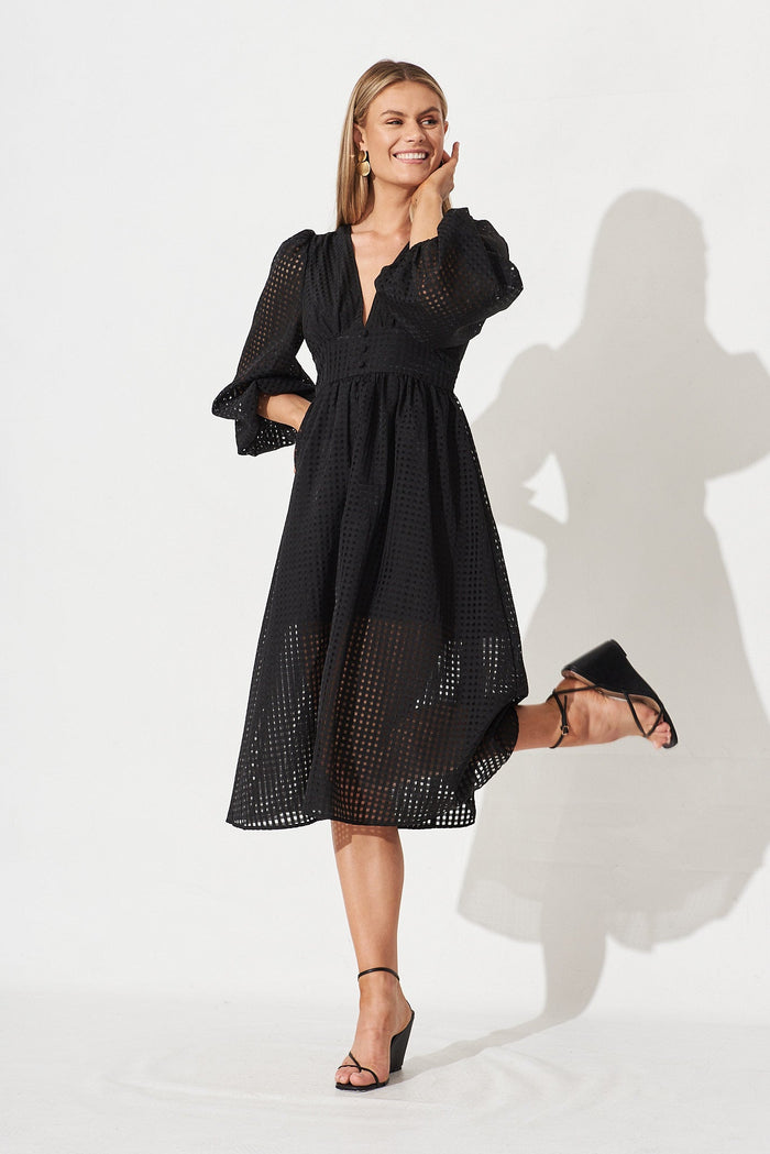 Destine Midi Dress In Black - Full Length