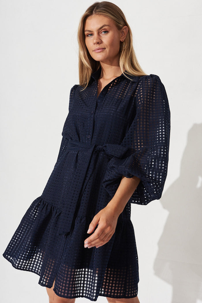 Giulia Shirt Dress In Navy - front