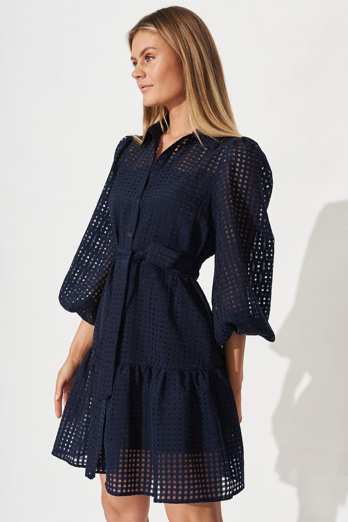 Giulia Shirt Dress In Navy - front