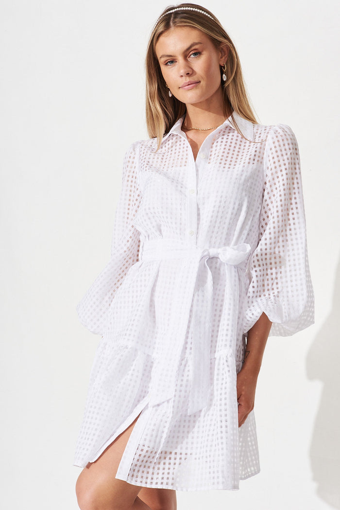 Giulia Shirt Dress In White - front