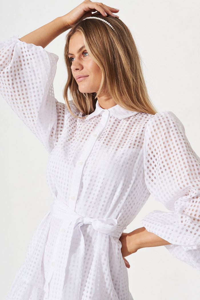 Giulia Shirt Dress In White - detail