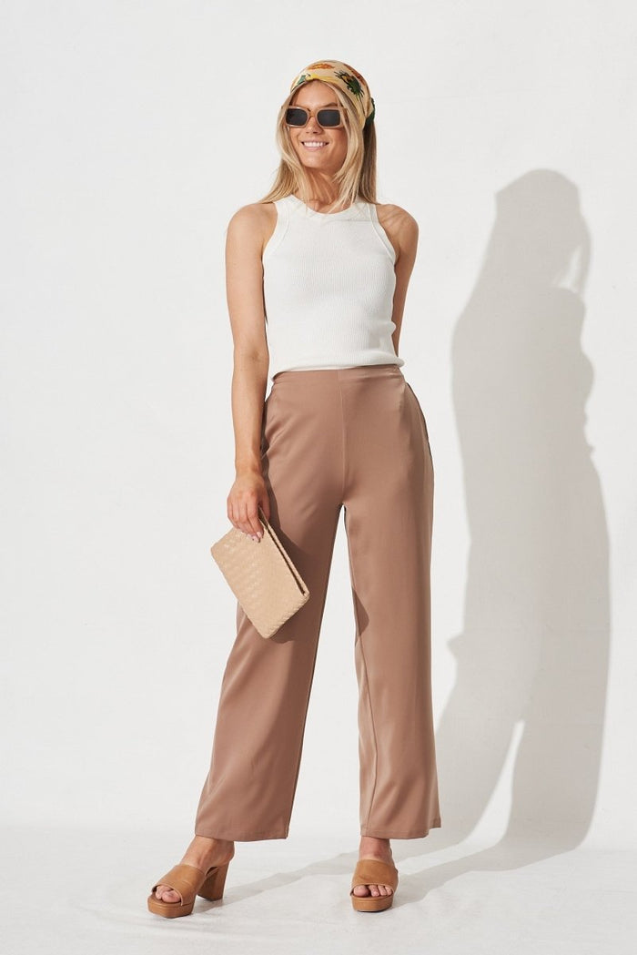 Charlene Wide Leg Pants In Mocha Satin - St Frock (Dev)