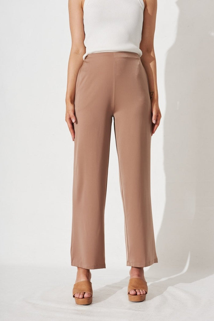 Charlene Wide Leg Pants In Mocha Satin - St Frock (Dev)