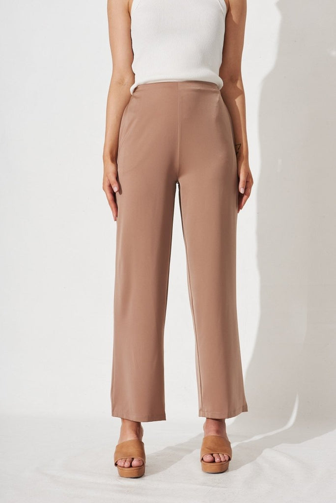 Charlene Wide Leg Pants In Mocha Satin - St Frock (Dev)