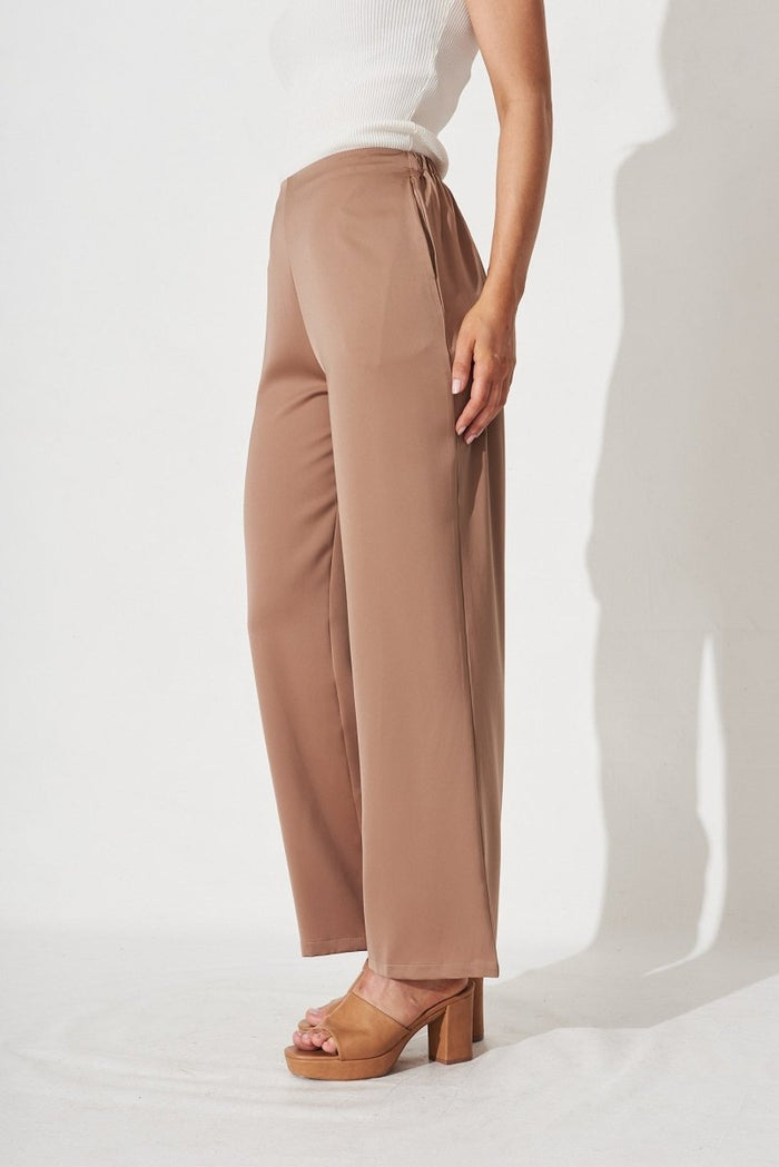 Charlene Wide Leg Pants In Mocha Satin - St Frock (Dev)