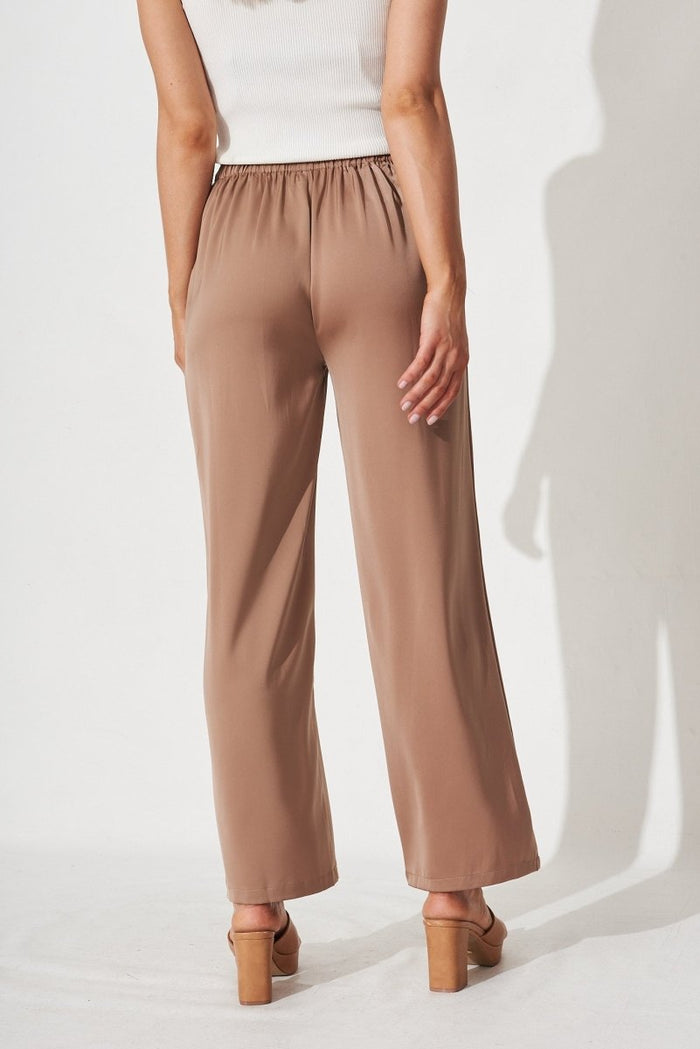 Charlene Wide Leg Pants In Mocha Satin - St Frock (Dev)