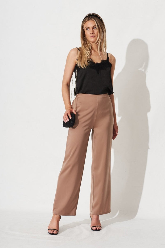 Charlene Wide Leg Pants In Mocha Satin - St Frock (Dev)