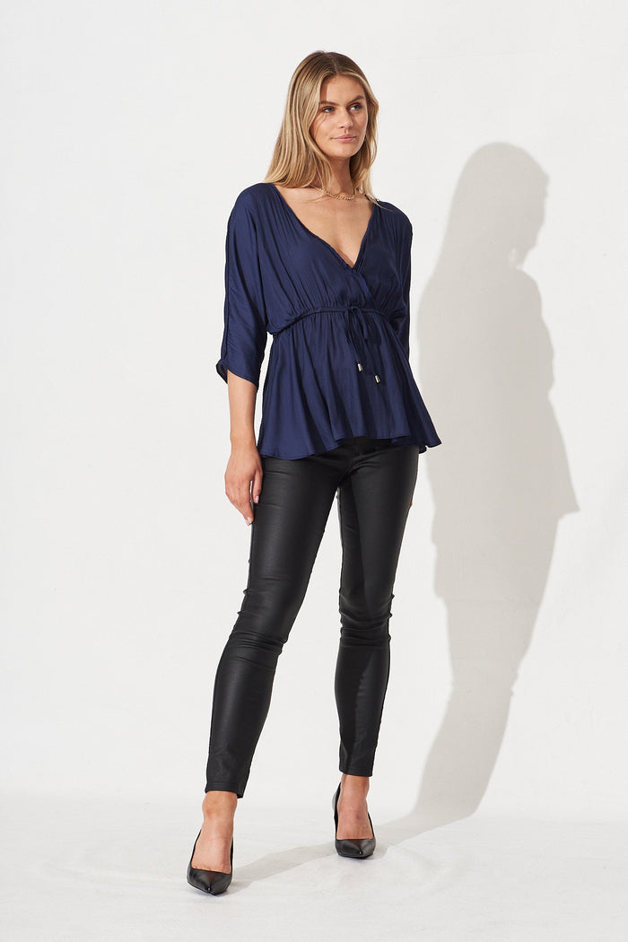 Denissa Satin Top In Navy - full length