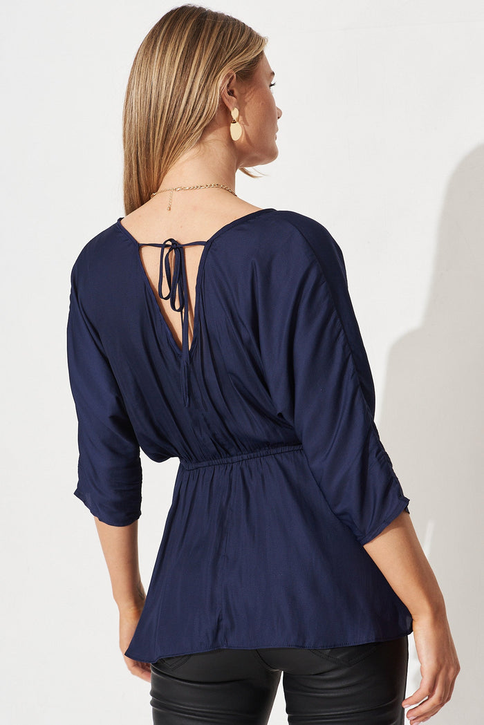 Denissa Satin Top In Navy - back