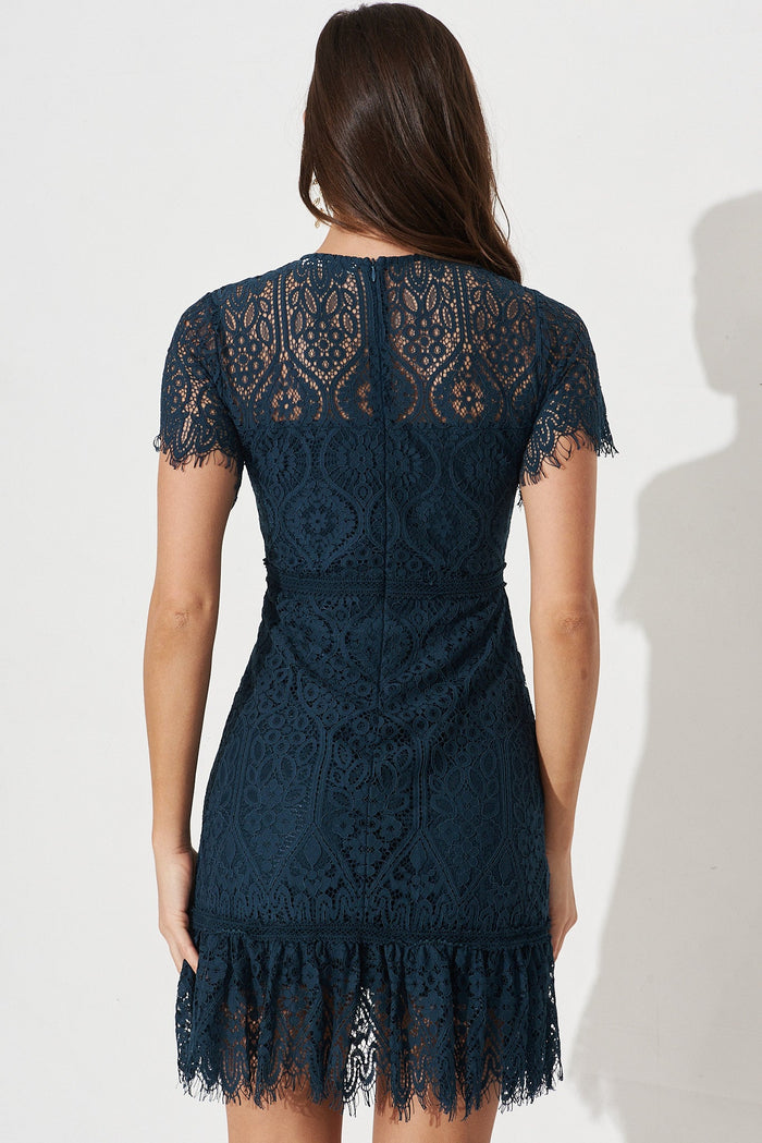 Marielle Lace Dress In Dark Teal - back