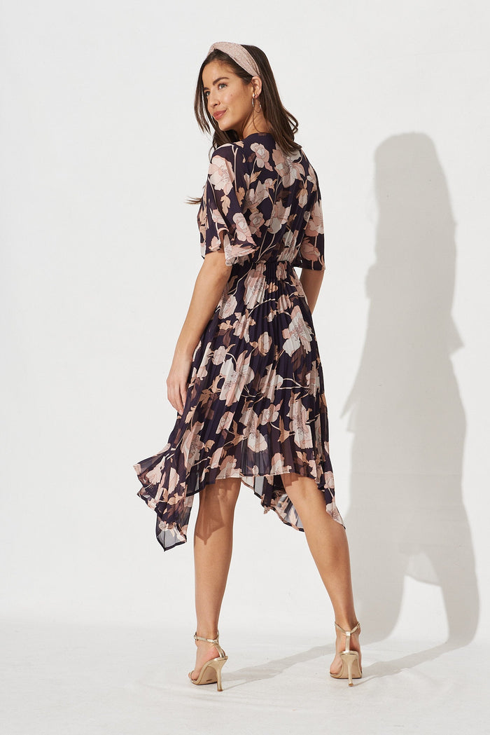 Blakely Dress in Navy Blush Floral Chiffon - back