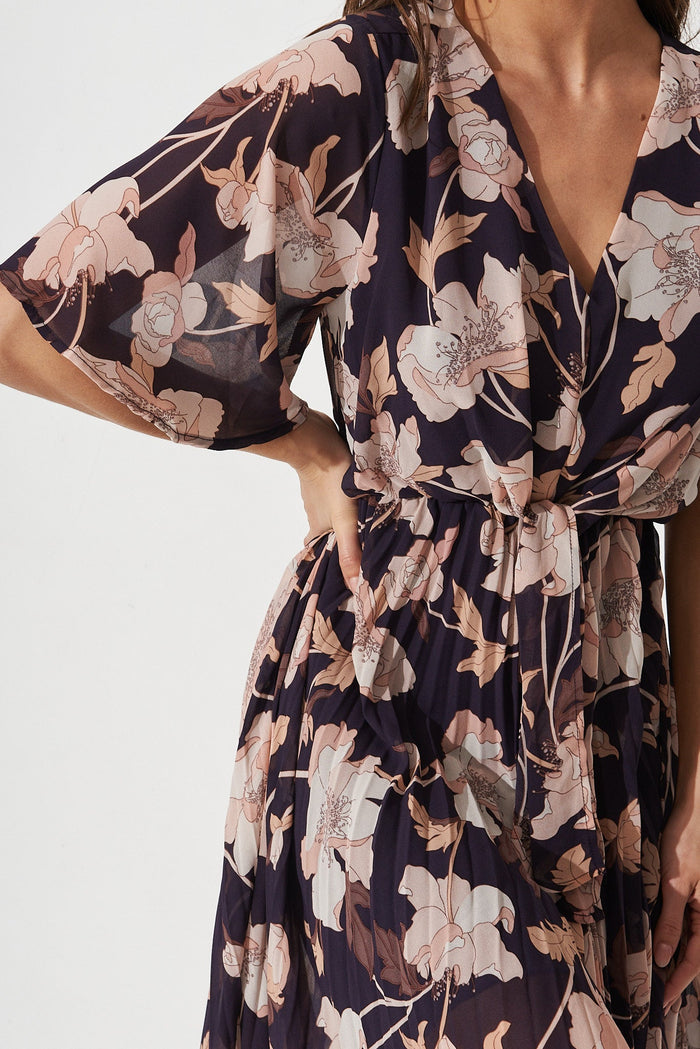 Blakely Dress in Navy Blush Floral Chiffon - detail