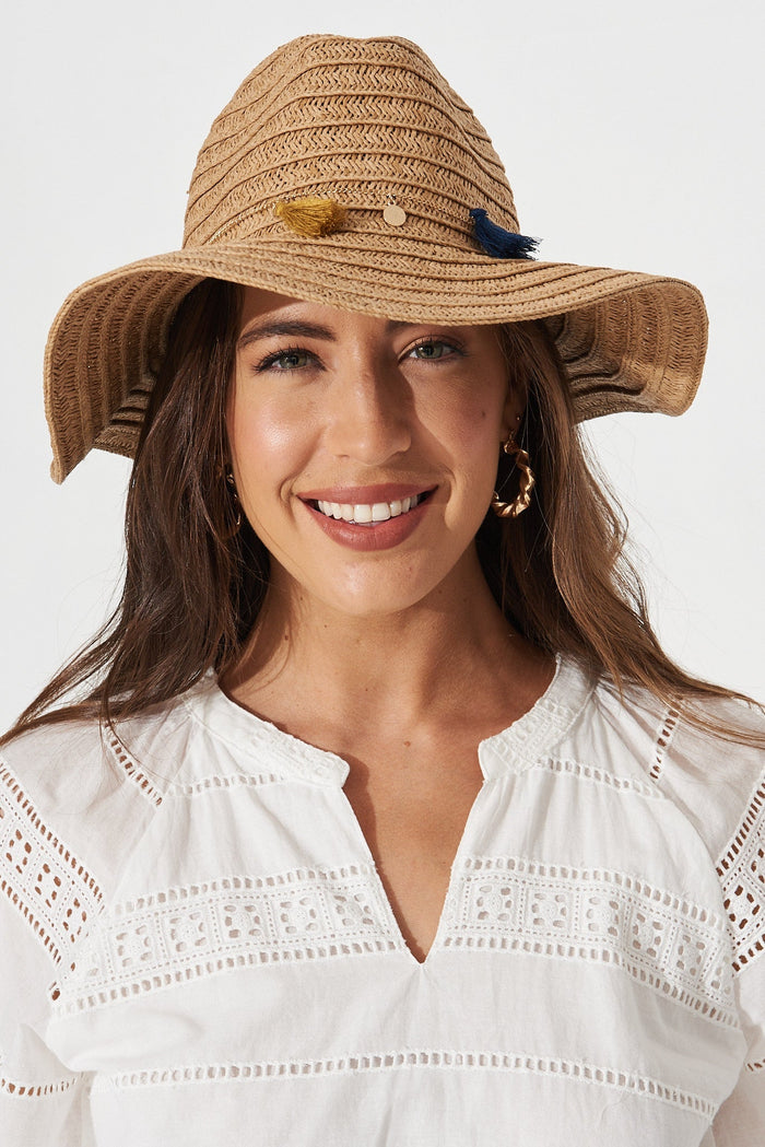 August + Delilah Thaya Straw Hat In Brown With Charms - St Frock (Dev)