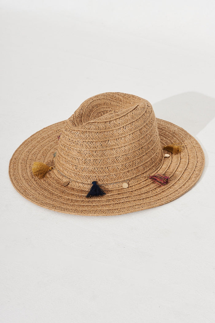 August + Delilah Thaya Straw Hat In Brown With Charms - St Frock (Dev)