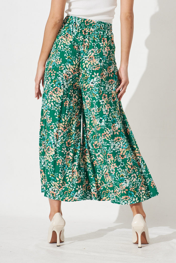 Effenty Pants In Green With Beige Floral - back