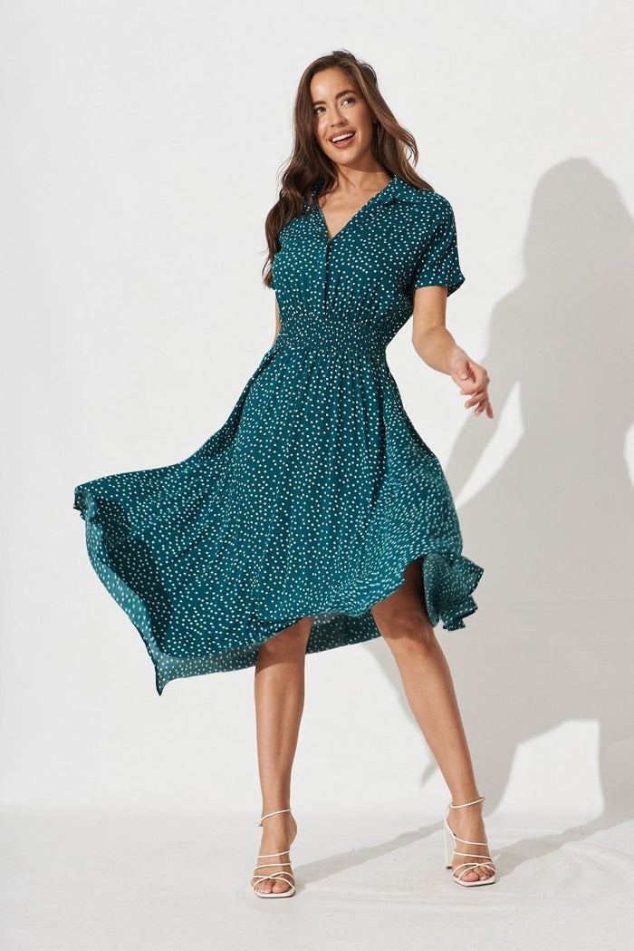 Colbie Midi Dress In Teal With White Spot - St Frock (Dev)